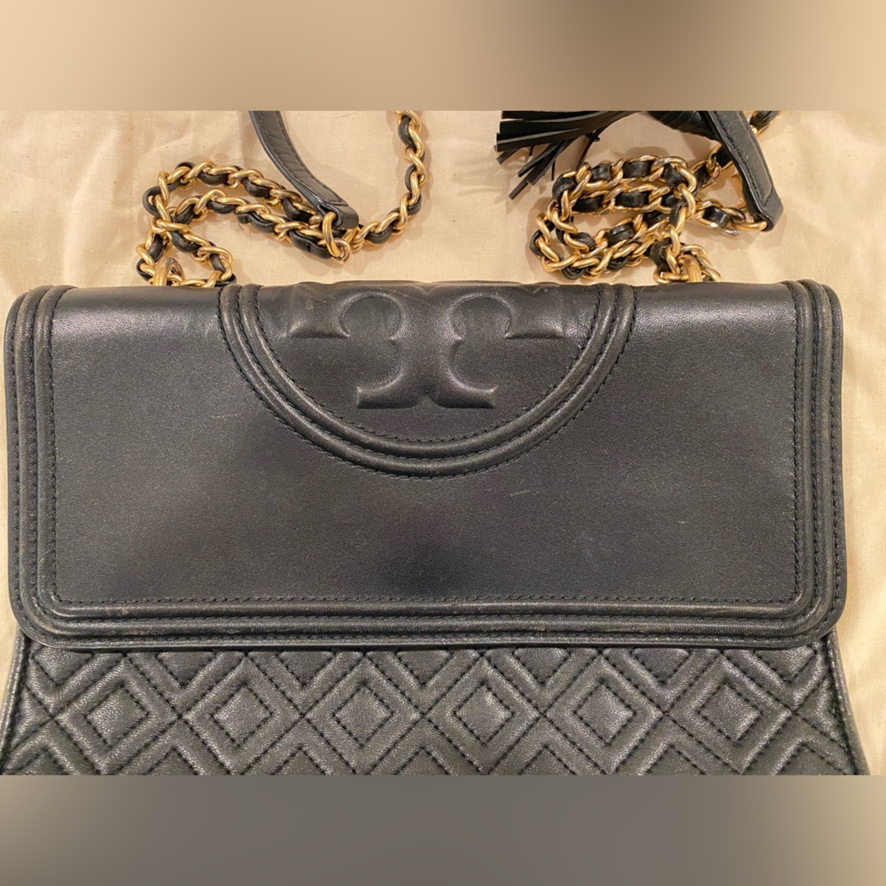 Tory Burch Fleming Diamond Quilted Lamb Leather Purse Black - Picture 7 of 16